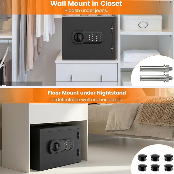 Small Fireproof Safe Box | 1550℉ 35-Min Real Test Fire Safe | 1.2 Cuft Safe | 22Lbs Heavy Fire Money Safe | 3 Quick Access Unlock & Removable Shelf | Anti-Theft Alarm & Wall Mount | for Home Office Cash