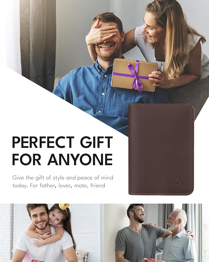 ALLIVE Passport Holder for Travel, Genuine Leather Passport Holder Women Men,Passport Cover,Travel Wallet Must Haves Airport Essentials Travel Gifts Brown