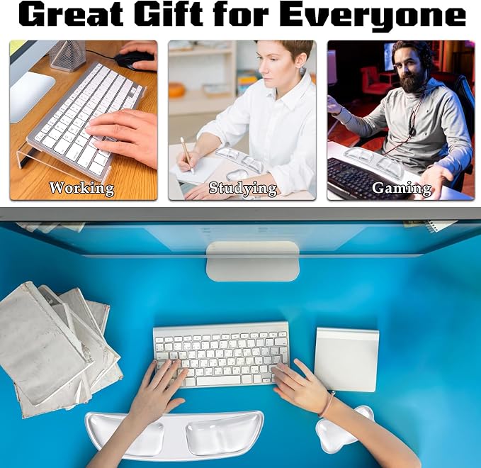 3PCS Gel Wrist Rest for Keyboard and Mouse with Computer Keyboard Stand Set | Ergonomic Wrist Rest for Keyboard with Mouse Hand Support & Keyboards Stand, Non-Slip Base to Office, Gaming, Work (Clear)