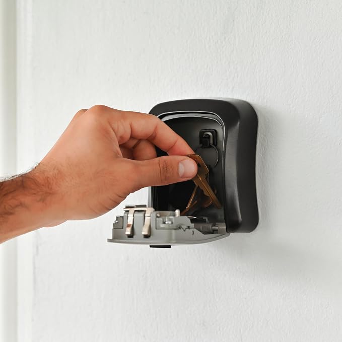 Iron Lock® Medium Wall Mount Combination Key Lock Box, Outdoor (Grey) | Screw-in wall mount (4 screws + 4 anchors) — not magnetic, does not hang; weather-resistant zinc alloy, includes key hanger