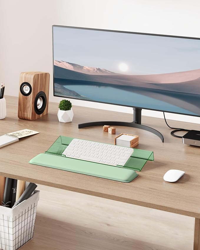 Laborio Computer Keyboard Wrist Rest, Keyboard Riser Stand for Desktop | Green, Ergonomic Acrylic Keyboard Holder, Non-slip Wrist Pad, Pain Relief for Typing, Multiple Colors