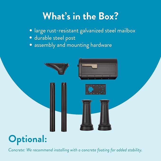 Architectural Mailboxes Roxbury Mailbox with Post, Rubbed Bronze, Large | Includes the matching post and all hardware. Galvanized steel build and rust-resistant powder-coat finish. USPS approved.