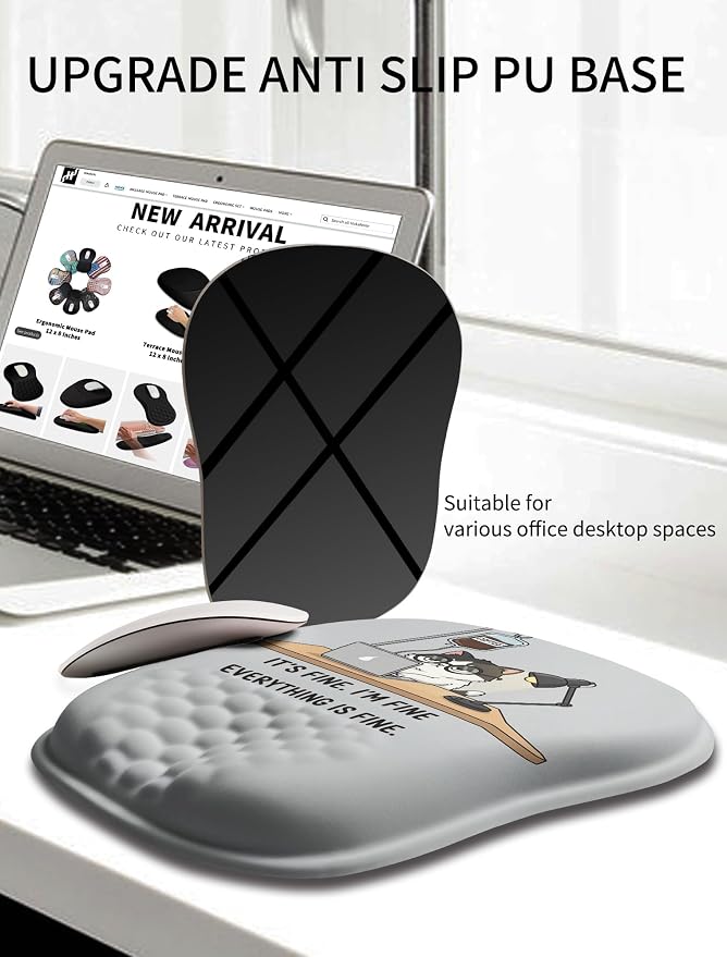 Hokafenle Ergonomic Wrist-Hugging Mouse Pad Wrist Support, U-Shaped Holding Wrist Rest Mousepad for Carpal Tunnel Pain Relief with Cushioned Memory Foam Slope Massage Bulge (10.2x8.3 in,It is fine)