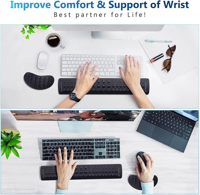 Gimars Upgraded Keyboard Wrist Rest with Massage Dot, Ergonomic Wrist Pad for Pressure Release & Wrist Massage, Soft Memory Foam Wrist Support for Pain Relif, Full Size for Computer,Home,Office,Gaming