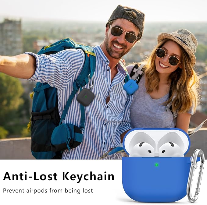 Ljusmicker for AirPods 4 Case 2024 with Cleaner Kit,Soft Silicone Protective Cover for Apple AirPods 4th Generation Cases for Women Men,for AirPod 4 Case Accessories with Keychain-Blue