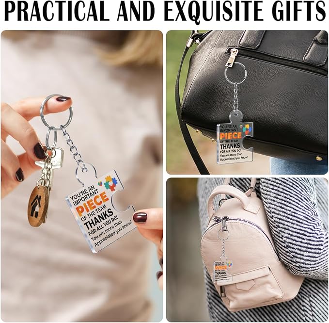 Team Appreciation Gifts Bulk Thank You Keychains for Coworkers | Gift Set for Employee, Staff, Teachers, Teamwork Puzzle Piece Keyring, Acrylic