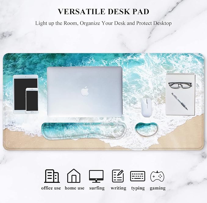 LATEEFAH Desk Mat, Mouse Pad with Wrist Rest, 4-in-1 Large Mouse Pads for Desk, Ergonomic Mouse Pad and Keyboard Wrist Rest Gaming Keyboard Mat for Office, Home