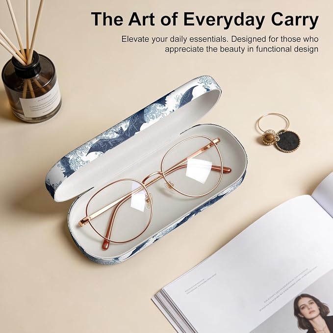 Hard Shell Leather Sunglasses Case,Classic Fashionable Cute Large Glasses Case for Women Men,Sunglass Eyeglasses
