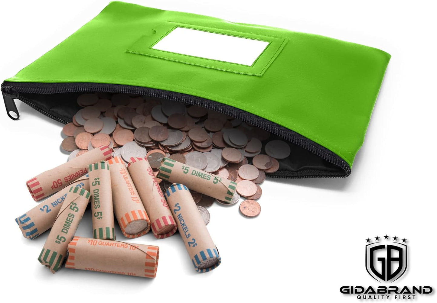 Money Bank Deposit Bag with Zipper | 11x6 inch | Light Green | Durable Leatherette Money Cash Coin Check Wallet Pouch for Men & Women with Framed ID Window and Blank Card | by GIDABRAND (1)