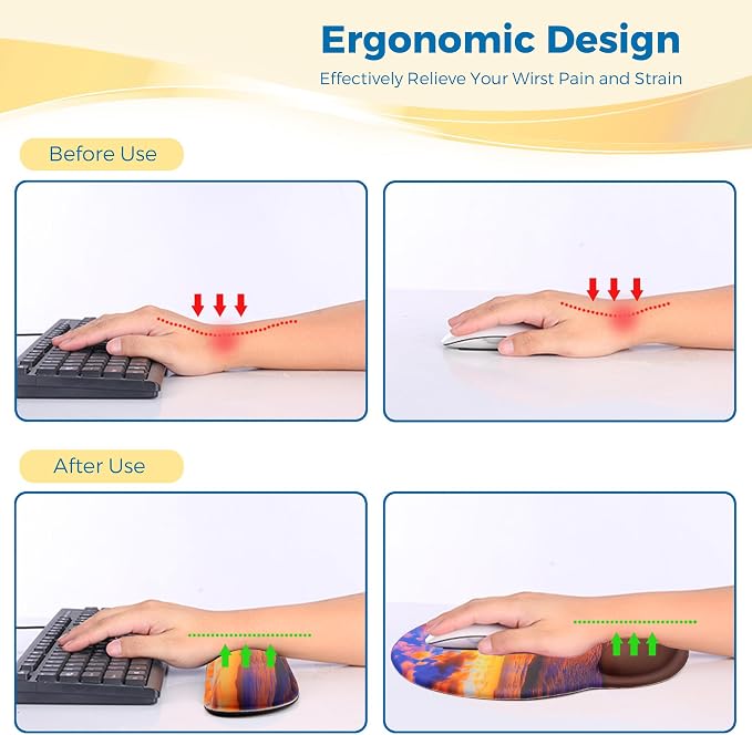 Mouse Pad and Keyboard Wrist Rest Support,Ergonomic Mouse Pad Set | Mousepad With Coaster and Non-Slip PU Base,Pain Relief for Desk Desktop Gaming, Computer,Office -Beach
