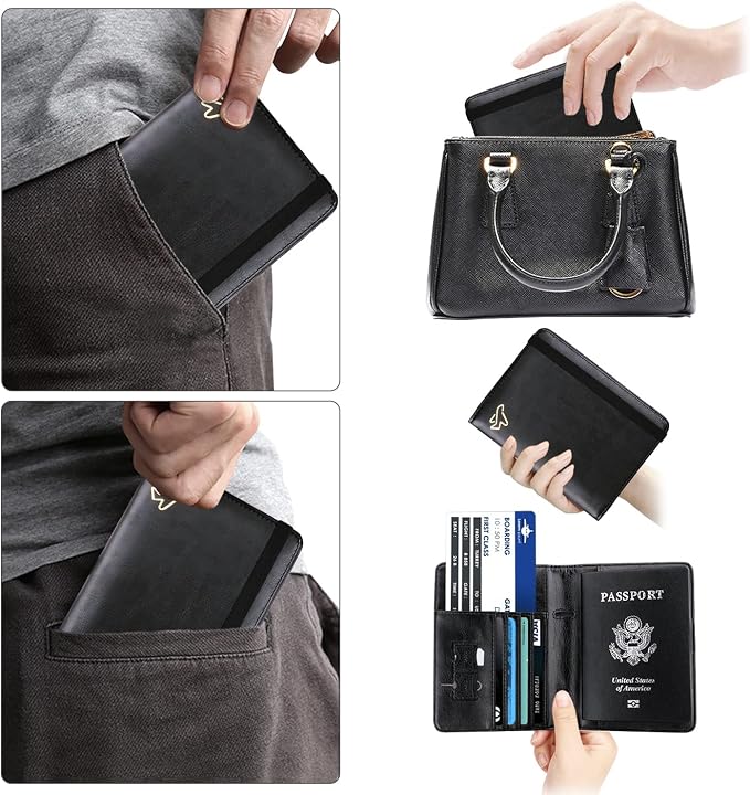 WALNEW Passport Holder for Travel, RFID Passport Cover Wallet for Women Men, PU Leather Passport Book Card Holder Case with Pen, Travelling Essentials for Flying | PU Leather Passport Cover Case with Pen Holder, Travel Must Haves Accessories, Passport ...