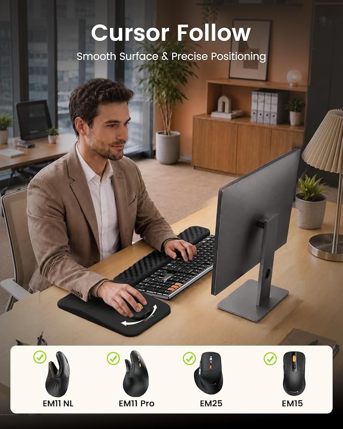 ProtoArc KMP50 Ergonomic Mouse Pad with Wrist Rest, Lycra Surface, Black | 8° slope & massage points with slow-rebound memory foam, Non-slip base. Relieves wrist strain for office & home