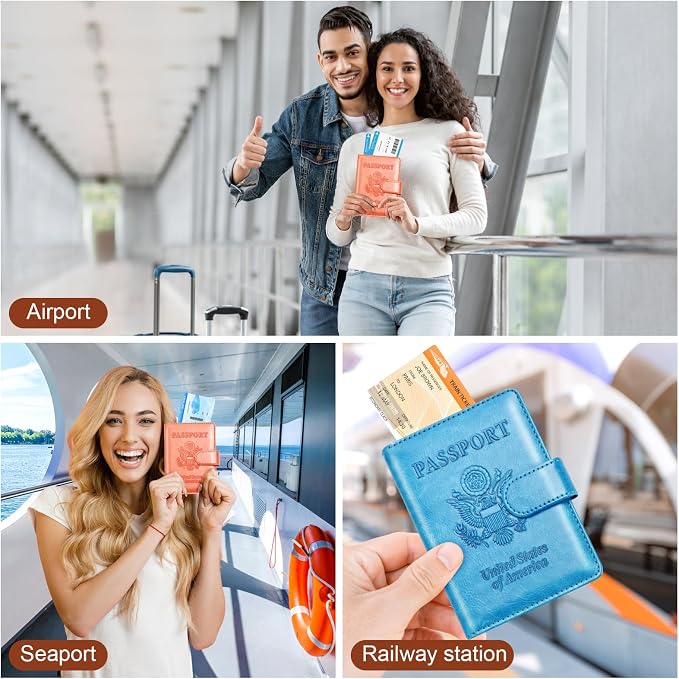 Herain Passport Holder for Travel Essentials, 2 Pcs Passport Cover Wallet Case Travel Gifts Women Men Family, RFID Passports Book Card Holders Travels Cruise Accessories Must Haves