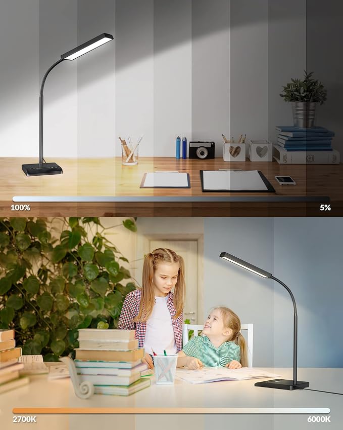 LEPOWER Desk Lamp, 800LM LED for Home Office, True Eye-Caring for Reading | 50 Lighting Modes, 2X Wider Panel, 360° Flexible Gooseneck, Touch Control, 12W Bright Table Lamp for Dorm, Bedroom, Study