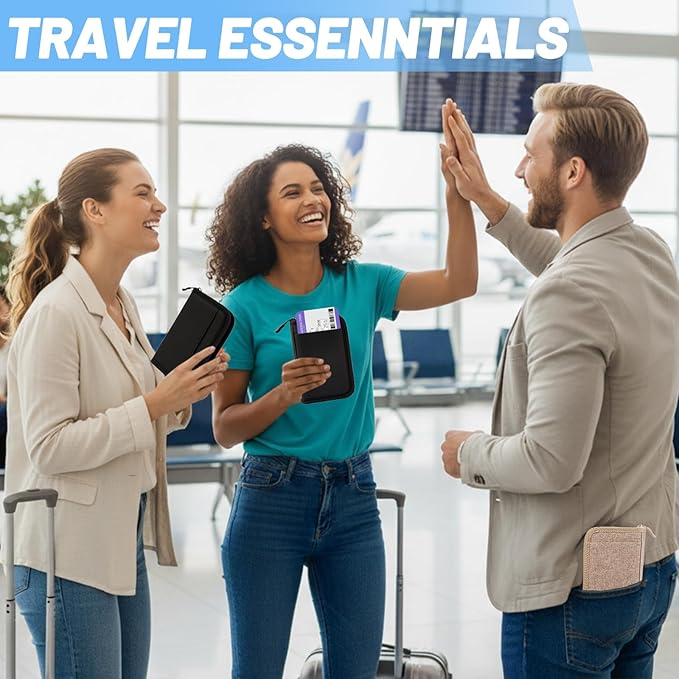 Passport Holder for Travel, RFID Blocking Wallet for Couples Men and Family | Multi-compartment organizer holds passports, cards, tickets, IDs and cash for women, couples and international family travel
