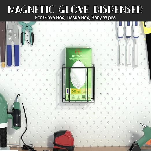 Magnetic Glove Box Holder Wall Mount, Disposable Glove Dispenser, Metal Rubber Latex Tissue Box Organizer for Tool Garage Workshop Kitchen Fridge