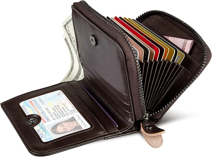 HUANLANG Mens Wallet RFID Blocking Multi Card Holder Wallets for Men Bifold Wallet with Zipper Small Men's Leather Wallet