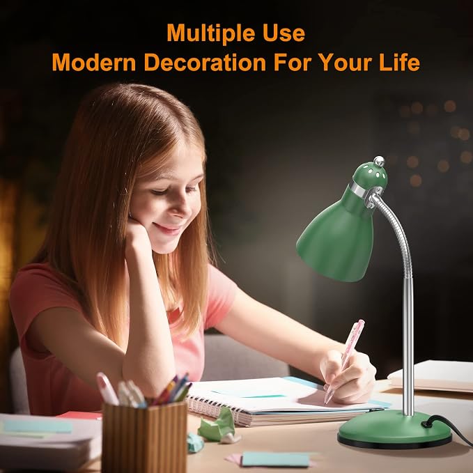 LEPOWER Metal Desk Lamp, Adjustable GooseNeck Reading Light for Bedroom | Compact & Sturdy, Space-Saving for Bedside & Dorm, E26 Table Lamp, Eye-Caring, Ldeal for Study, Office, Back to School