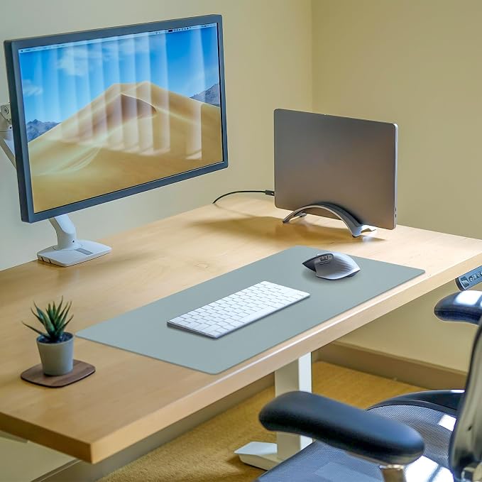 Leather Desk Pad Mat, Mist Blue Desk Mat, 31.5" x 15.7" | Non-slip and Waterproof Computer Mat, Large Desk Protector for Office/Home, Desk Accessories