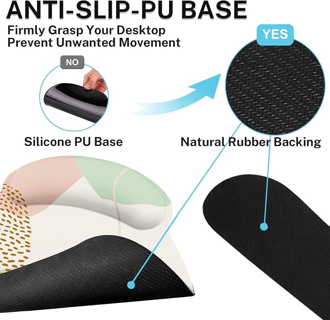 Ergonomic Mouse Pad Set with Wrist Rest, Boho Leaves | Green Non-Slip Rubber Base Wrist Cushion Support and Coasters Mousepad with Wrist Support for Computer Keyboard