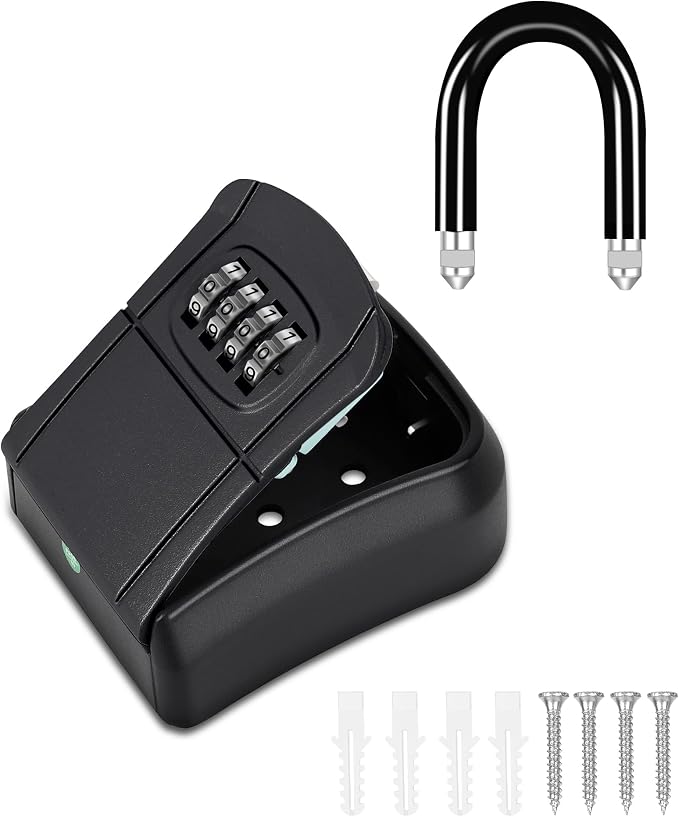 Portable Key Lock Box,Key Holder Safe Security Lock Box for Indoor, Outdoor, Garage, Garden, Store (1, Black)