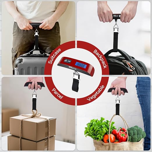 Luggage Scale, Dr.meter Luggage Weight Scale Backlight LCD Display PS02 110lb/50kg Electronic Balance Digital Postal Travel Accessories with Rubber Paint Handle Temperature Sensor, Red
