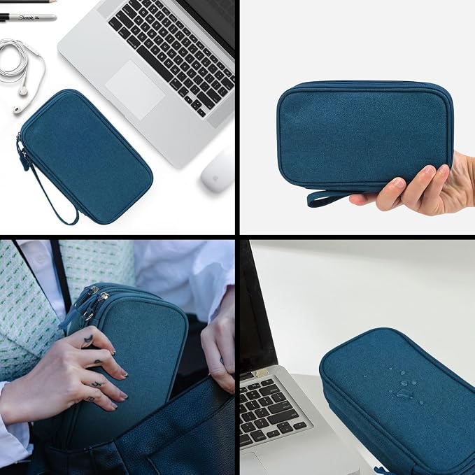 CAOODKDK Electronic Organizer Travel Cable Accessories Bag, Waterproof Electronic Organizer Case, Accessories Organizer Bag for Power Bank, Charging Cords, Chargers, USB Cable, Earphones (Dark Green)