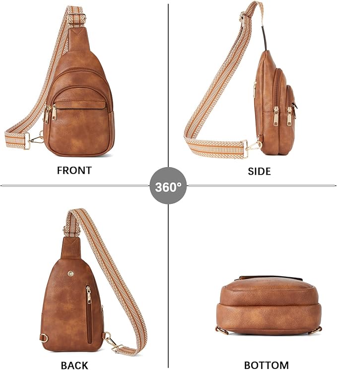BOSTANTEN Sling Bag for Women Leather Crossbody Bags Fanny Pack Chest Bag for Travel | Adjustable Wide Strap, Small, Anti Theft, Lightweight, Multi Pockets and Carrying Way, Card Slot, Cute Trendy for Everyday
