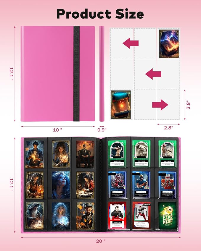 Card Binder Pink, 2 Pack 9 Pockets with 40 Sheets 720 Side Loading Card Collection Binder for Baseball Football Basketball Kpop Photocard Sports Cards