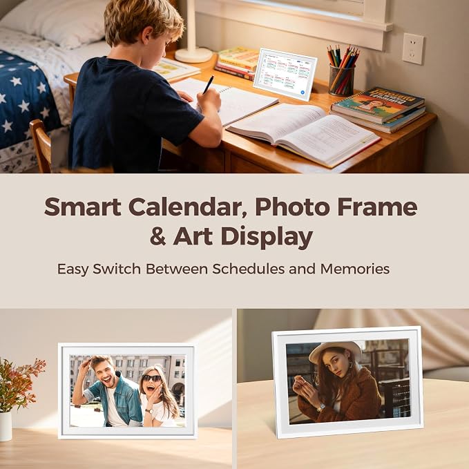 Digital Calendar 10.1IN Electronic Smart Calendars and Chore Chart with Interactive Touch Screen Sync with Phone by App for Family Planner Wall & Desk Mountable Great Gift for Organizing 2026 (White)