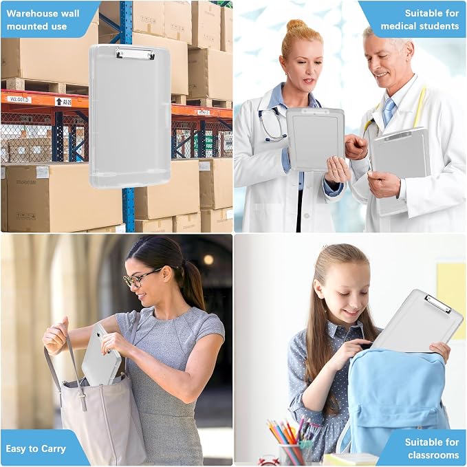 Hongri Clipboard with Storage with Pencil Case, 8.5 x 11 Storage Clip Board | High Capacity Organization Box for A4 Letter Legal Paper, Heavy Duty Folio & Side-Opening for Nurses, Teachers, translucent
