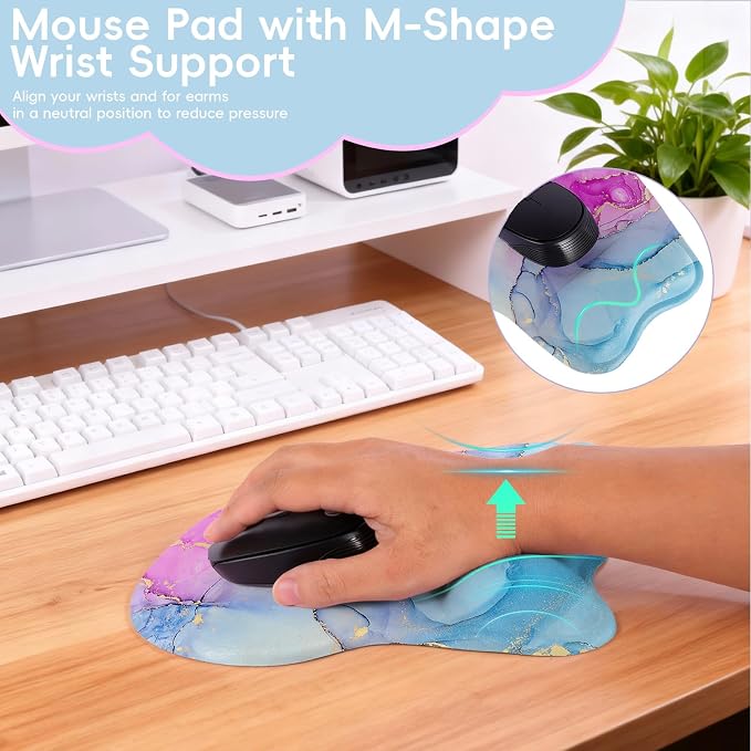Upgrade Ergonomic Mouse Pad,Non Slip Mousepad Wrist Rest Support for Office, Computer, Laptop & Mac(B-Pink Blue Marble)