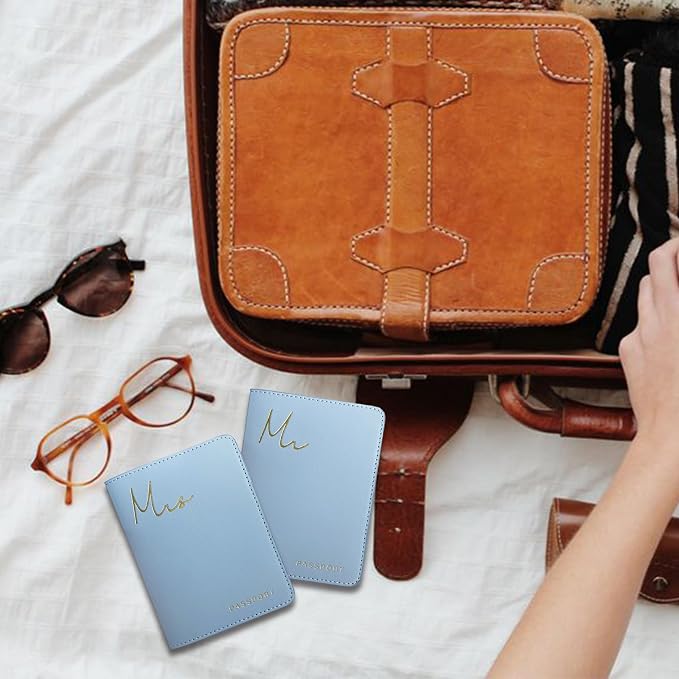 Mr&Mrs Gifts Matching Passport Covers for Mr and Mrs Honeymoon Essentials | Mr and Mrs Passport Holders,Engagement Gifts for Couples, Travel Essentials, Gift for Newlywed, Bride and Groom Gifts