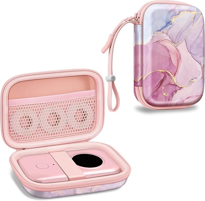 FINTIE Label Maker Case Compatible with Phomemo D30 D35, NELKO P21, SUPVAN E10, NIIMBOT D11 D110, JADENS D110, ORGSTA S001 - Portable Shockproof Hard Shell Label Printer Carrying Cover, Dreamy Marble