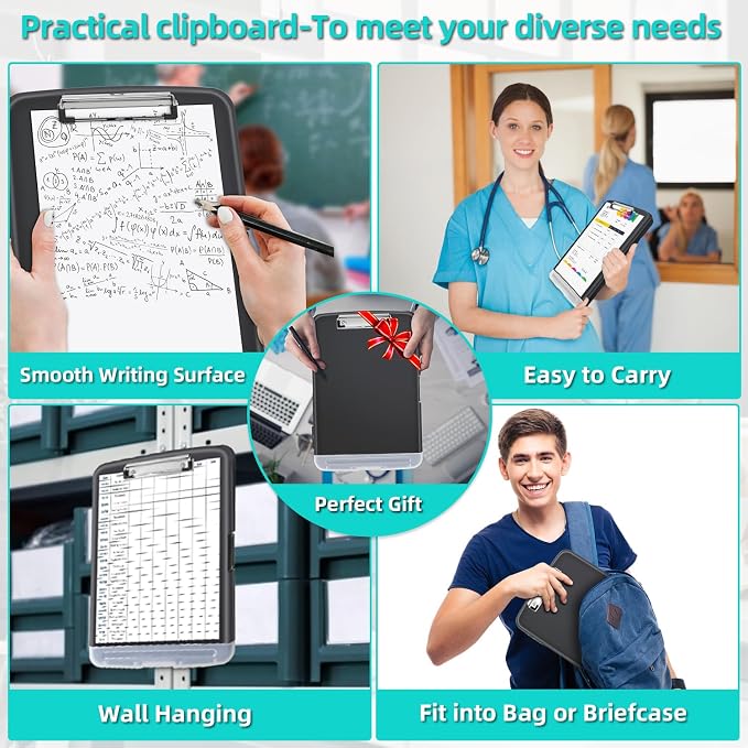 Sunnyclip Clipboard with Storage, Real Hinge Heavy Duty 8.5x11 Clipboards - with Pen Holder, Plastic Nursing Letter Size Storage Slimcase, Smooth Writing, for Paperwork Office Classroom