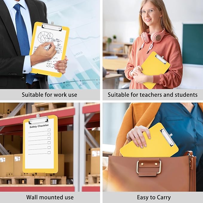 Hongri A5 Clipboard with Storage, Metal Retractable Pen Holder, Yellow | 6 x 9'' Nursing Plastic Foldable Clip Board, Size 9.4 x 6.1 x 0.9 in, Menu Box for Work, Office & School Supplies