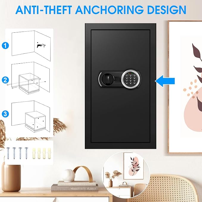6.1 Cuft Heavy Duty Fire Security Home Safe Box, Large Floor Safe with Digital Keypad & Key Lock, Fire Proof Safes for Home with Three Removable Shelf, Anti-theft Tall Safes for Money, Cash, Documents