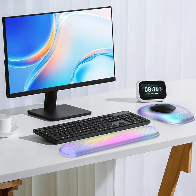 Ergonomic Mouse Pad with Wrist Rest, Memory Foam Support for Office | Sloped Ergonomic Design, Bumpy Massage Beads, Non-Slip PU Base, for Typing & Gaming, Gradient Blue Pink