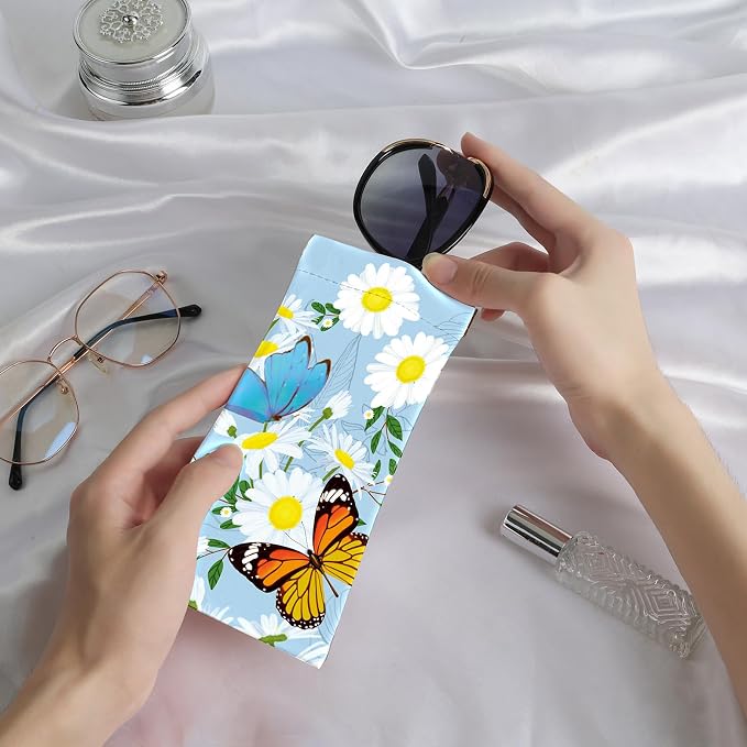 Anikathy 2Pcs Sunglass Eyeglass Glasses Case Soft PU Leather with Cleaning Cloth Cute Glasses Pouch Bag for Men Women Girs