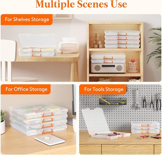 Lifewit 12 Pcs Board Game Storage Boxes, 12.2x10.6'' Paper Container with Secure Latch, Plastic Portable Organizer with Handle & Labels for File,Document,Puzzles, Cards, Art Supplies