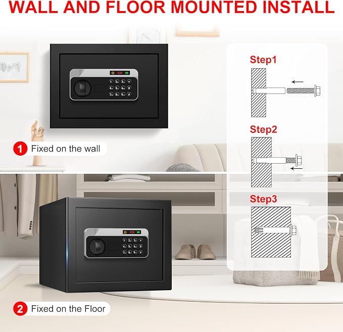 1.3 Cuft Safe Box Fireproof Waterproof, Digital Security Safes for Home Use Fire and Water Proof with Combination Lock, Alarm System and Removable Shelf, Anti-Theft Fireproof Safe For Money, Jewelry
