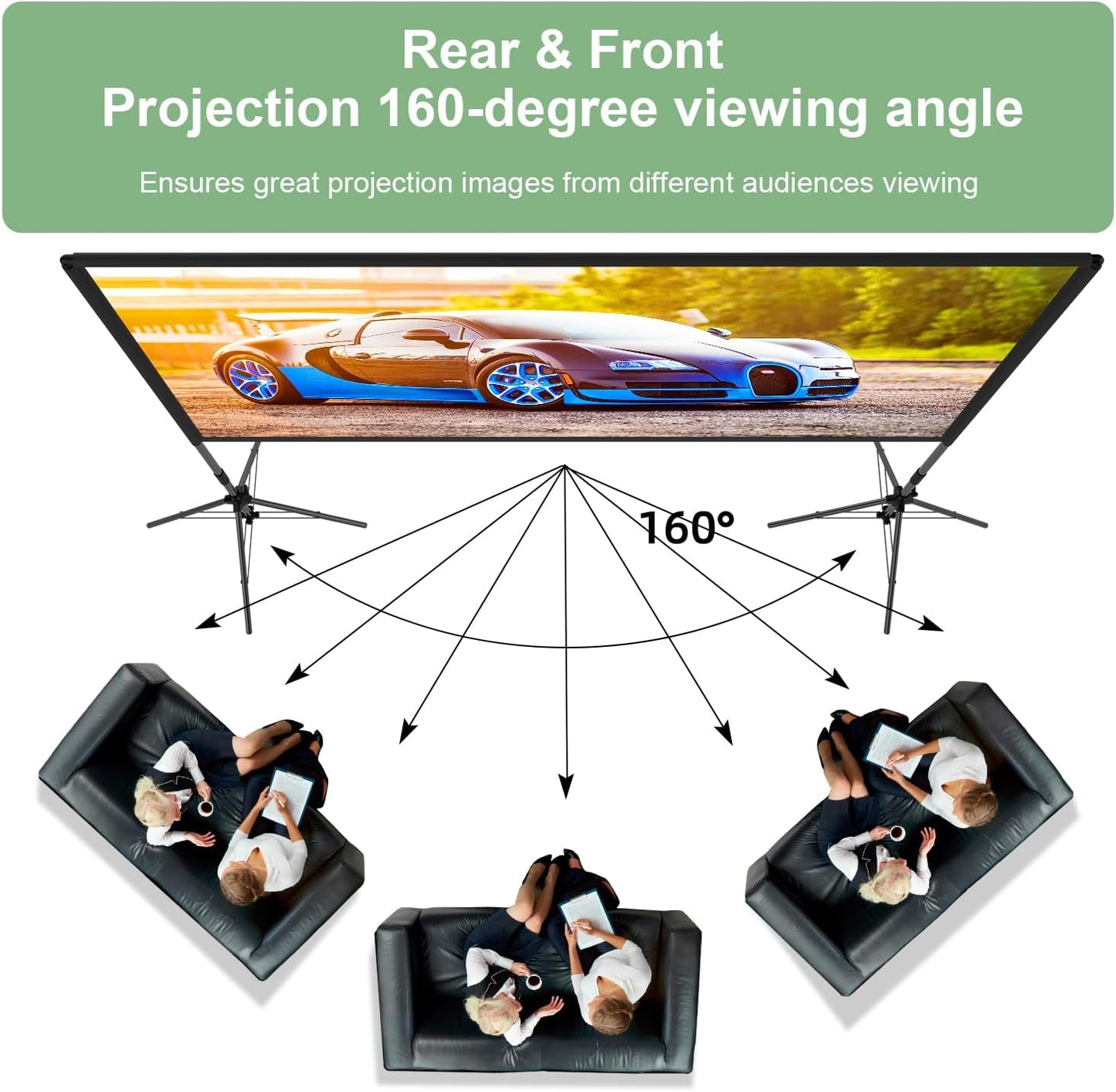Projector Screen with Stand,DUYIKJ 120 inch Portable Outdoor Indoor Projector Screen Rear Front Projection Screen Lightweight Movie Screen16:9 4K HD with Four-Legged Frame Carry Bag for Home Theater