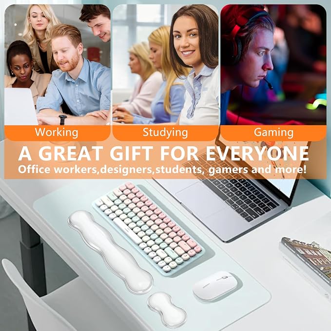 Gel Keyboard Wrist Rest, Cute Wrist Support and Arm Support Keyboard Rest for Keyboard and Mouse Typing Pain Relief,Suitable for Office/Computer/Laptop/Gaming(Transparent White Set )