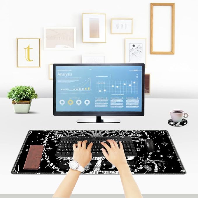 ToLuLu Extended Gaming Mouse Pad, Memory Foam Keyboard Mouse Wrist Rest | Ergonomic Support Set, Large Desk Mat with Stitched Edges, Non-Slip Base Mousepad for Home Office Game and Study, Moon & Sun