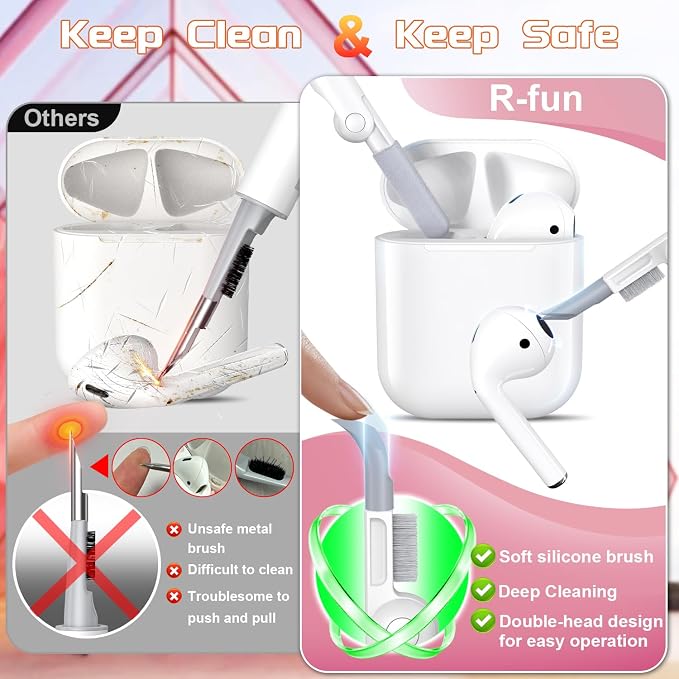 R-FUN for AirPods 2 Case Cover with Lock Magnetic Lid, White/Avocado | Compatible with Apple AirPods 2 and AirPods(2016), Case with Cleaner Kit & Keychain, Powerful Drop Protection