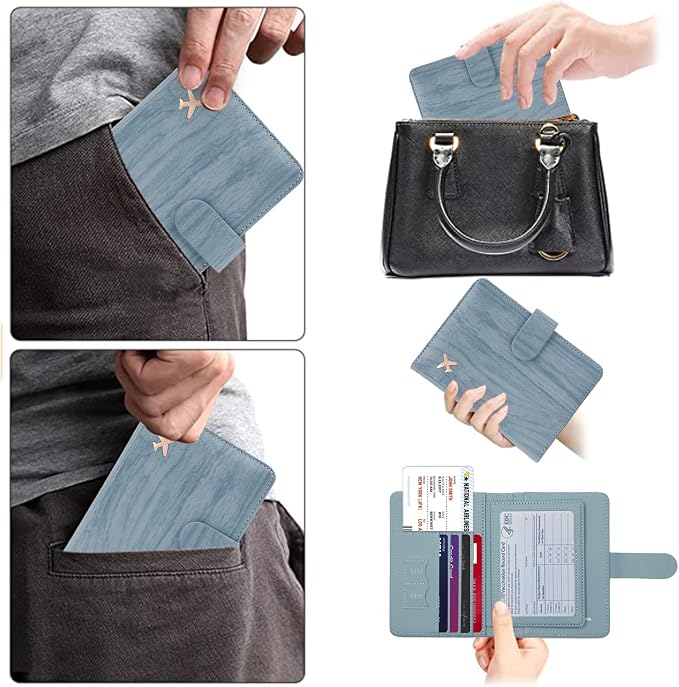 Melsbrinna Rfid Passport Holder for Travel women/Men, Cute Passport Wallet Rfid Blocking Card Slots, Rfid Passport Cover/CaseTravel Wallet, Passport Book Holder (1, Blue1)
