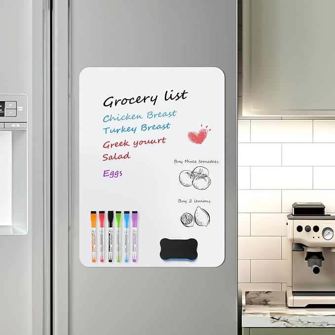MaxGear Magnetic Dry Erase Board for Fridge, 20 x 13 Inch, Markers Included | Strong Magnetic Backing, Stain Resistant Surface, Easy to Write and Erase, Ideal for To-do Lists, Includes 6 Markers 1 Erase