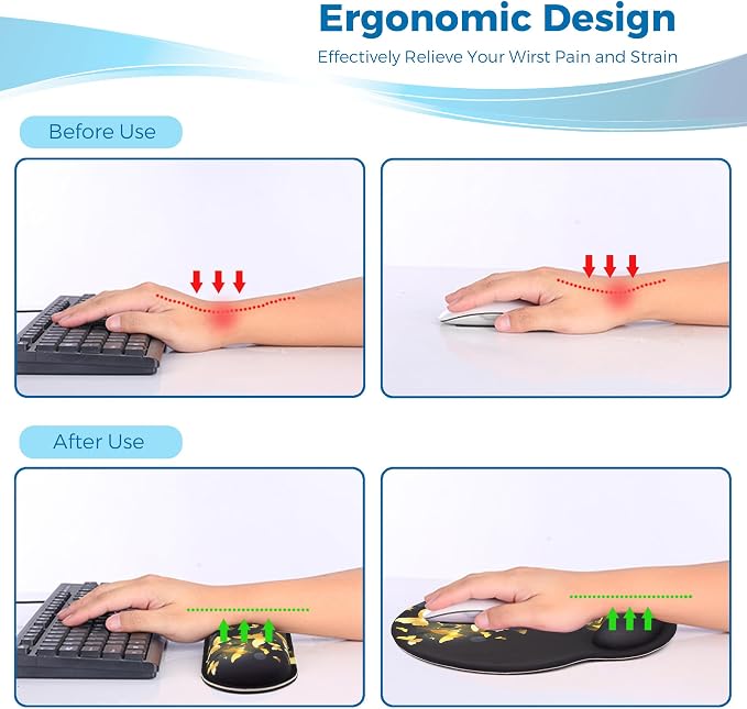 Mouse Pad and Keyboard Wrist Rest Support,Ergonomic Mouse Pad Set | Mousepad With Coaster and Non-Slip PU Base,Pain Relief for Desk Desktop Gaming, Computer,Office -Beach