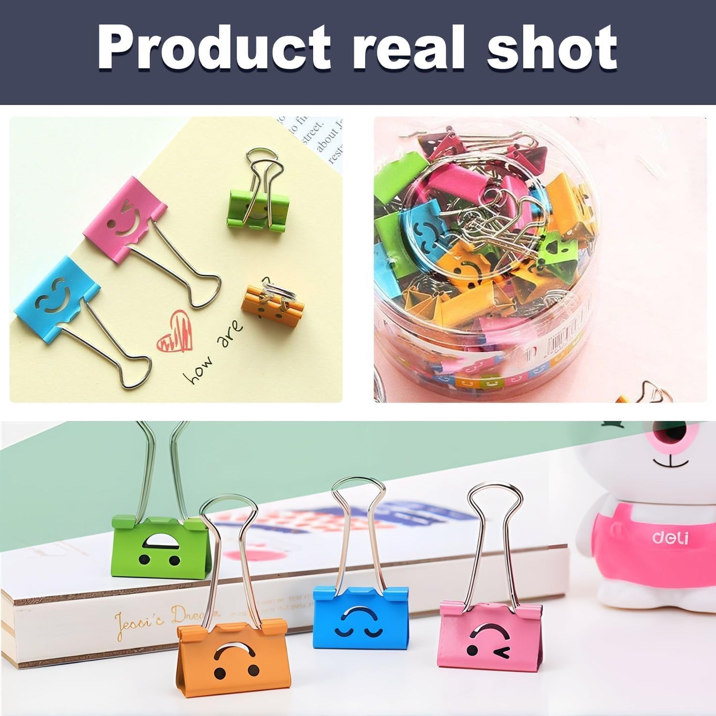 240 Pack Smiling Binder Paper Clips, Mini Metal Binder Clips for Kitchen, Send Goods from Local Warehouse, Cute Binder Clips, School Personal Document Organizing Classifying, Office, Paper Clamps