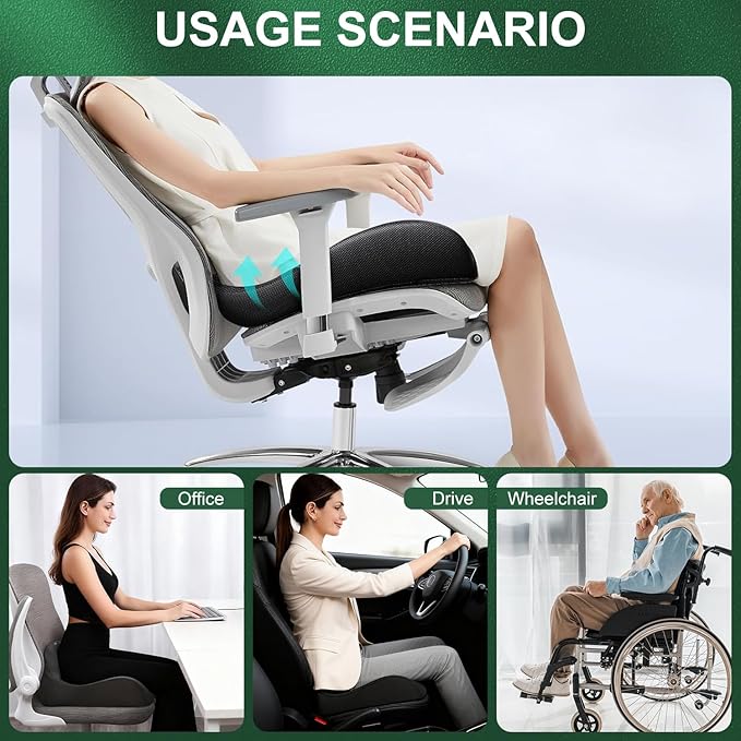 Seat Cushion, Large Size Office Chair Cushion for Work Home Driving, Memory Foam Sciatica Pressure Relief, Office Chair Cushion for Wheelchair Car, Best Gifts for Senior Women Men